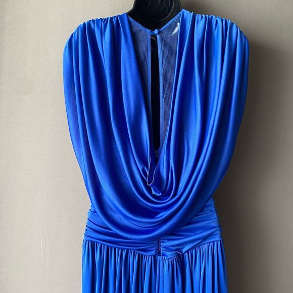 Climax by Karen Okada sz 8 Blue Sequin Sheer Midi Vintage Cocktail Dress - Picture 9 of 13